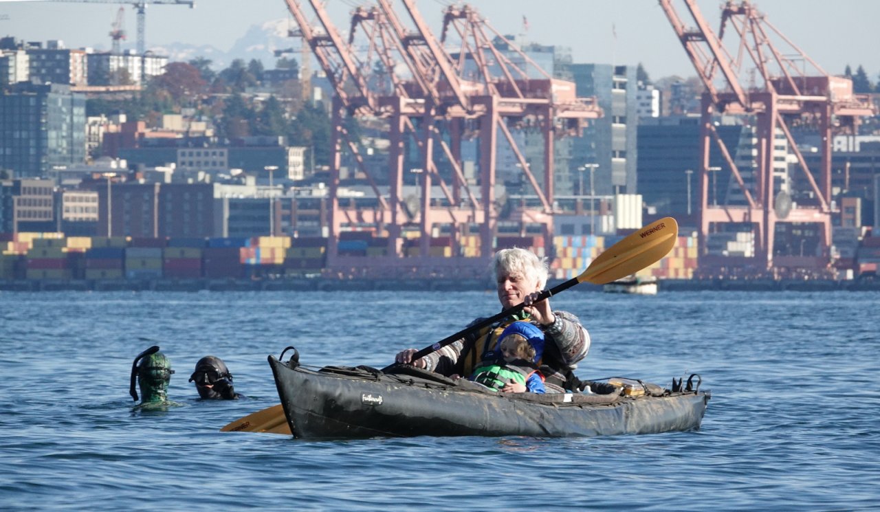 02 Grandpa John and Leon kayaking Seattle waterfront.JPG
